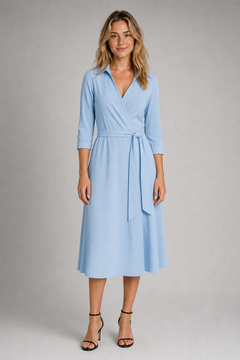 Marla Wrap Midi Dress | Women's Collared Tie-Waist Workwear Dress