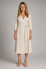 Marla Wrap Midi Dress | Women's Collared Tie-Waist Workwear Dress in Khaki