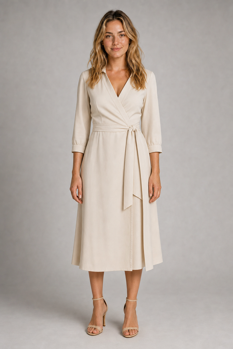 Marla Wrap Midi Dress | Women's Collared Tie-Waist Workwear Dress