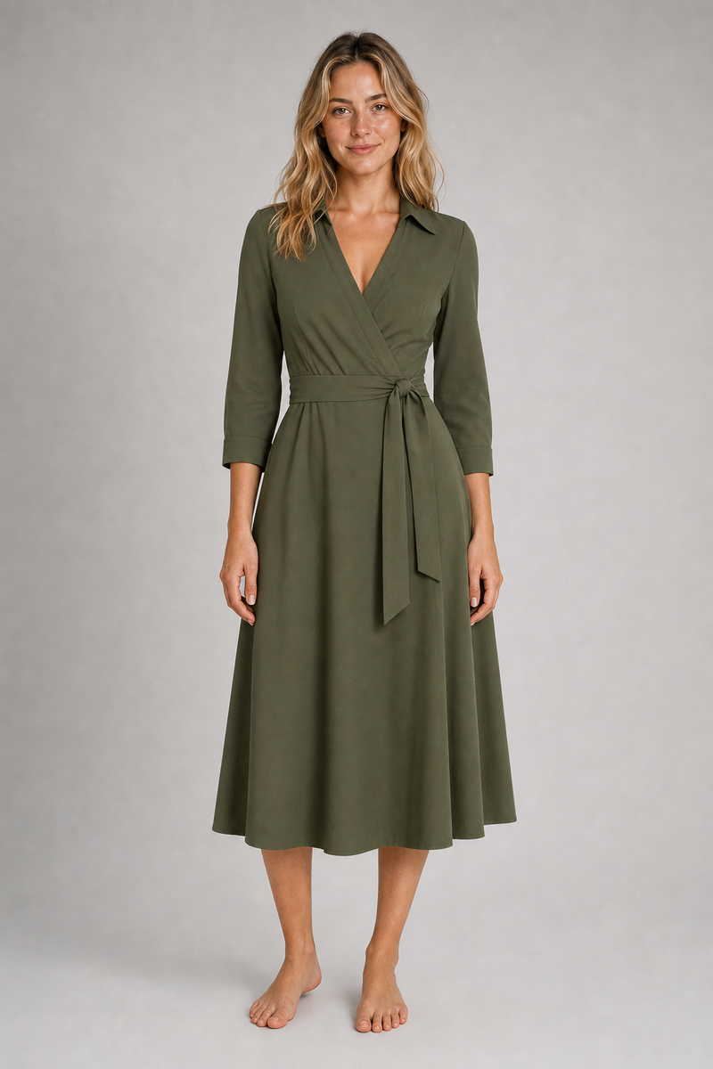 Marla Wrap Midi Dress | Women's Collared Tie-Waist Workwear Dress
