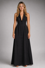 Lauren Shirt Maxi Dress | Women's Sleeveless Button-Front Dress in Black