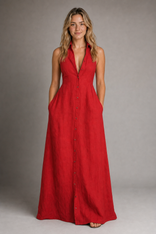 Lauren Shirt Maxi Dress | Women's Sleeveless Button-Front Dress in Red