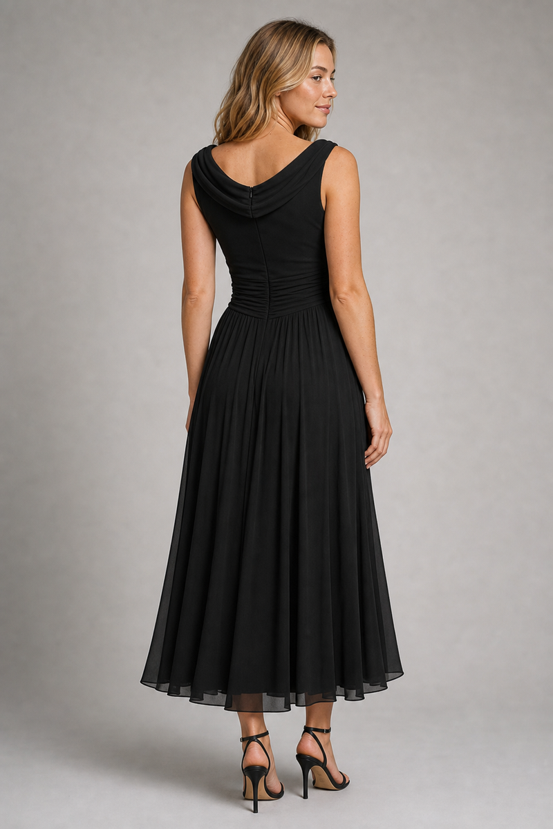 Delta Cowl-Neck Midi Dress | Women's Draped Pleated Occasion Dress