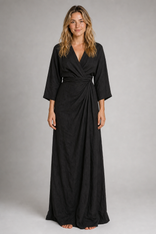 Bronte V-Neck Maxi Dress | Women's Relaxed Column Day Dress in Black
