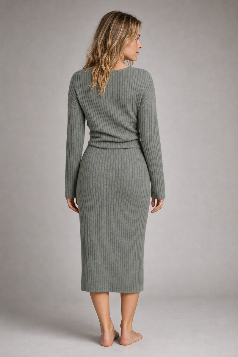 Della Ribbed Wrap Midi Dress | Women's Long-Sleeve Tie-Waist Dress