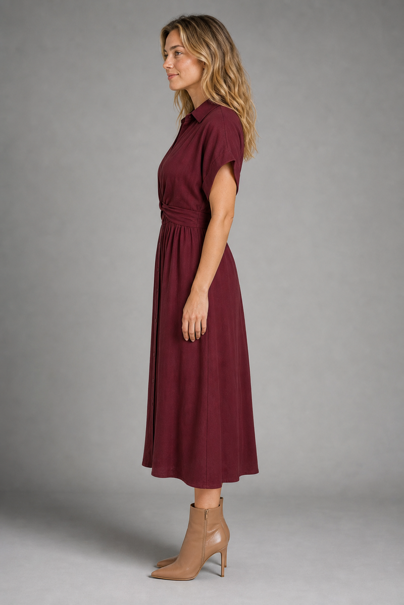 Mila Twist-Waist Midi Dress | Women's Button-Front Day Dress
