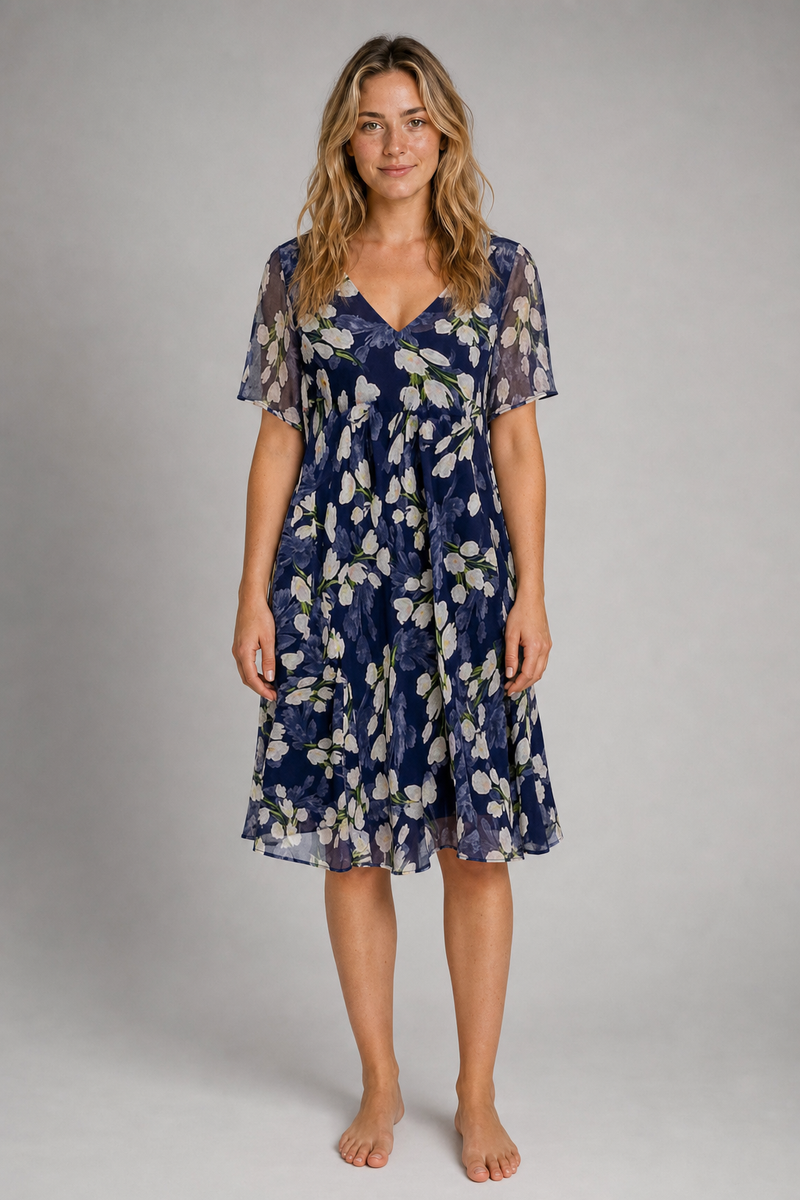Scarlett Floral Midi Dress | Women's Flutter-Sleeve A-Line Dress