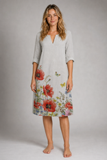 Scarlett Floral Midi Dress | Women's Flutter-Sleeve A-Line Dress in Light Gray