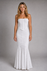 Adeline Lace Corset Maxi Dress | Women's Strapless Wedding Dress in White