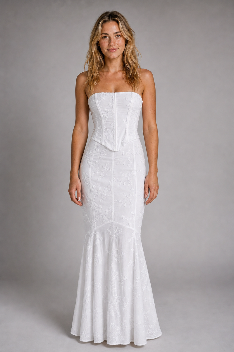 Adeline Lace Corset Maxi Dress | Women's Strapless Wedding Dress