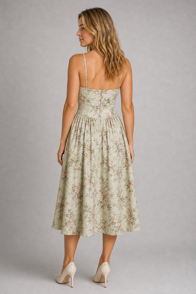 Fleurette Floral Corset Midi Dress | Women's Wedding-Guest Dress