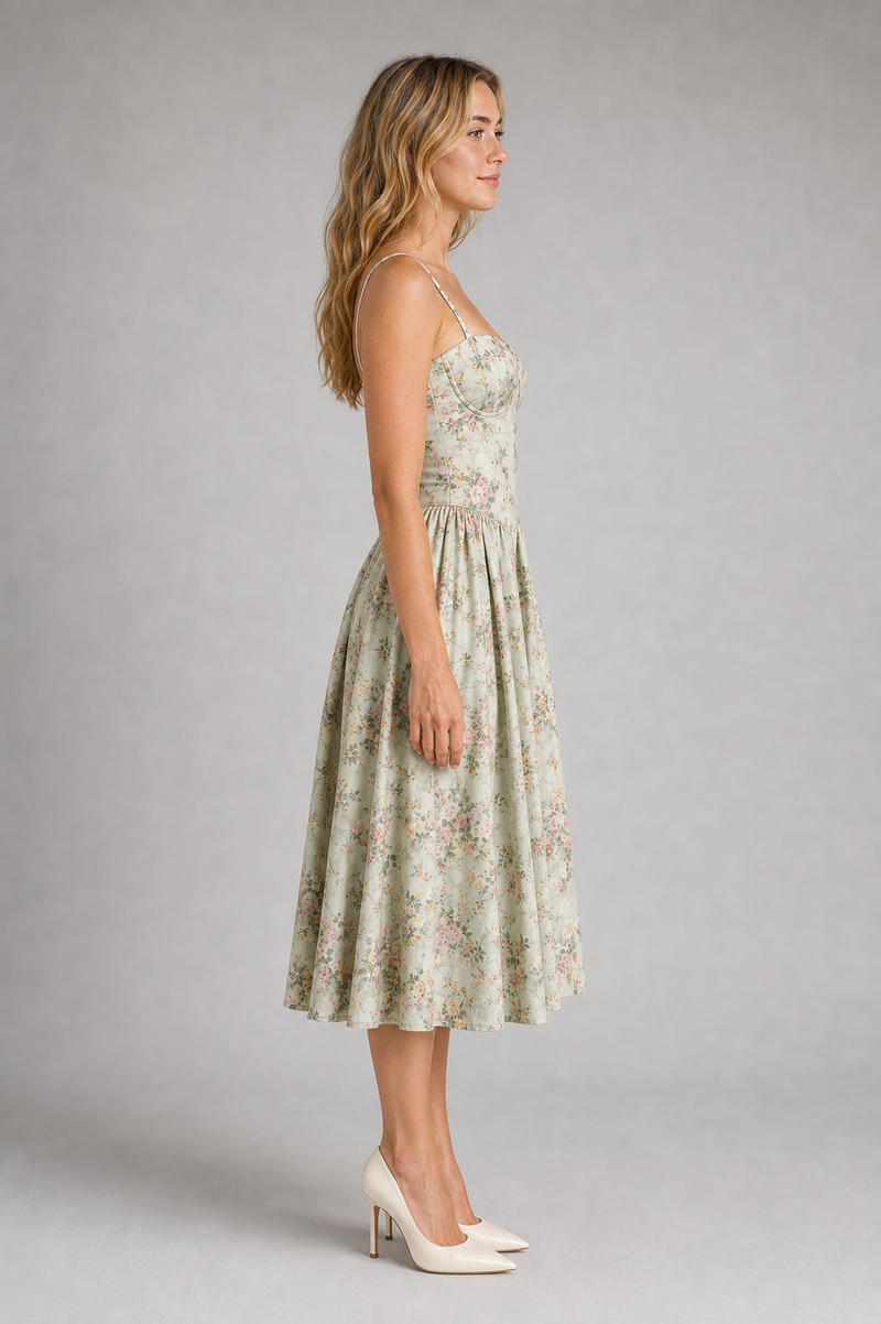 Fleurette Floral Corset Midi Dress | Women's Wedding-Guest Dress