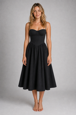 Fleurette Floral Corset Midi Dress | Women's Wedding-Guest Dress in Black