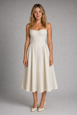 Fleurette Floral Corset Midi Dress | Women's Wedding-Guest Dress in Cream