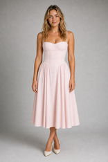 Fleurette Floral Corset Midi Dress | Women's Wedding-Guest Dress in Pink