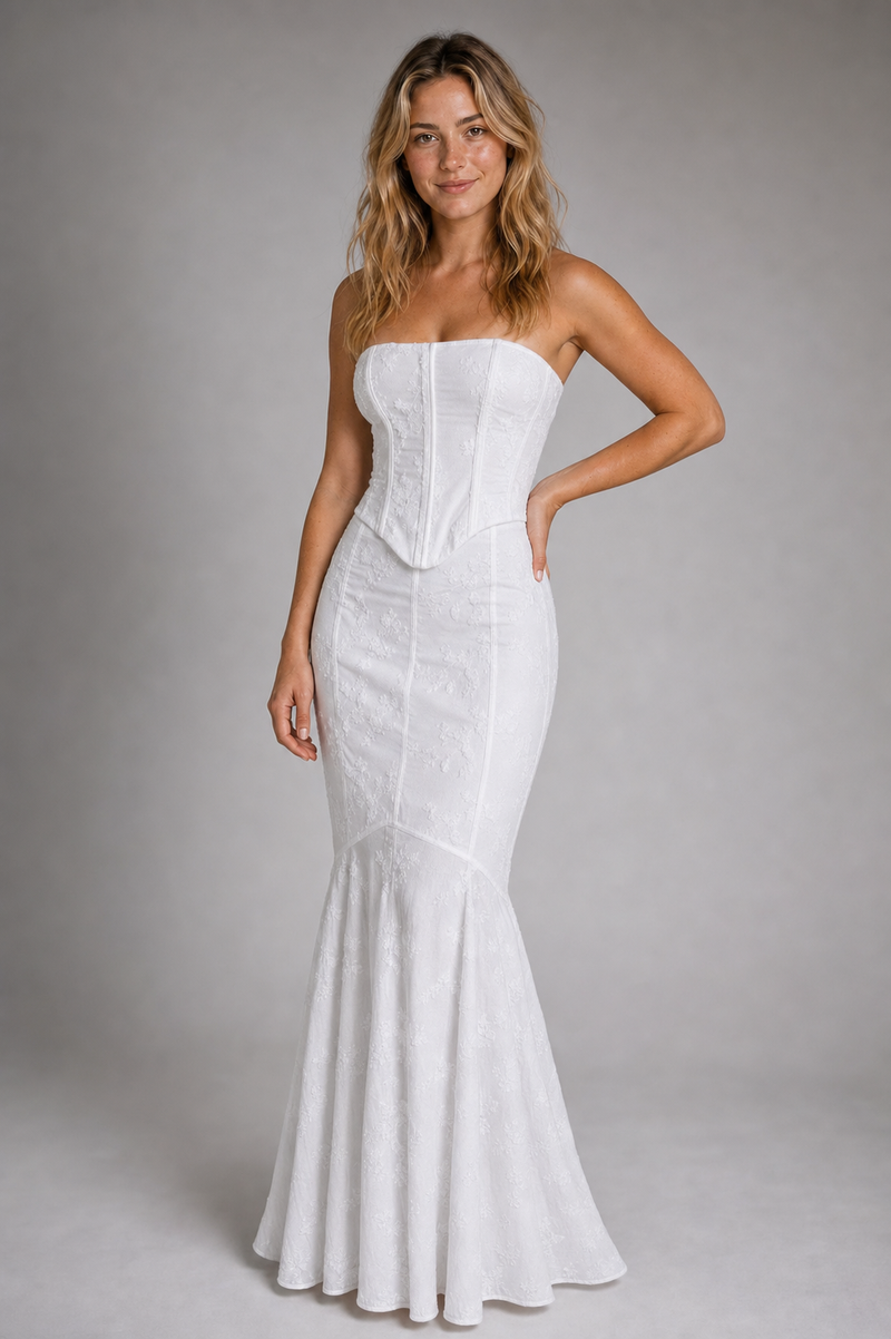 Adeline Lace Corset Maxi Dress | Women's Strapless Wedding Dress
