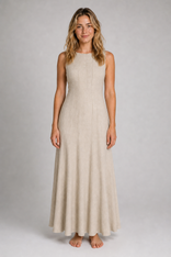Marnie Ruched Maxi Dress | Women's Sleeveless A-Line Summer Dress in Beige