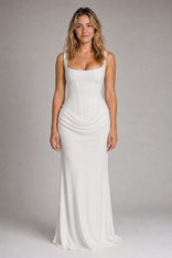 Delyse Draped Maxi Dress | Women's Square-Neck Bodycon Occasion Dress in White