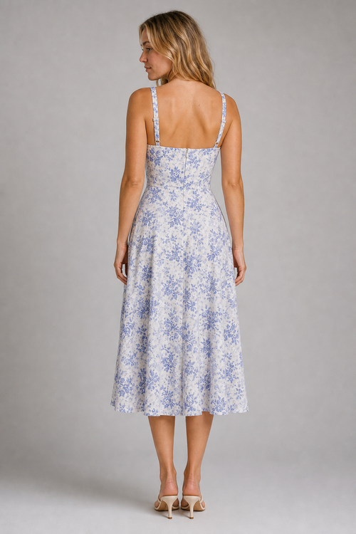 Delyth Floral Corset Midi Dress | Women's Wedding-Guest Dress