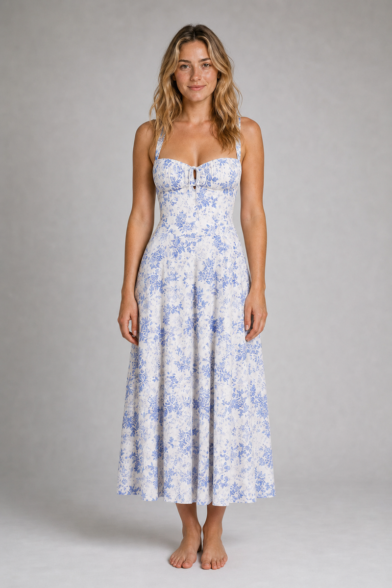 Delyth Floral Corset Midi Dress | Women's Wedding-Guest Dress