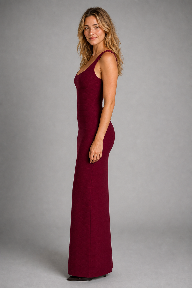 Aurelie Metallic Bandage Maxi Dress | Women's Scoop-Neck Evening Gown