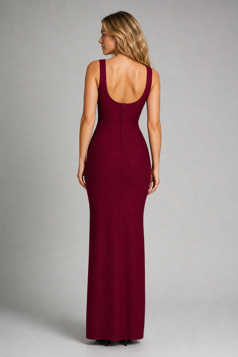 Aurelie Metallic Bandage Maxi Dress | Women's Scoop-Neck Evening Gown
