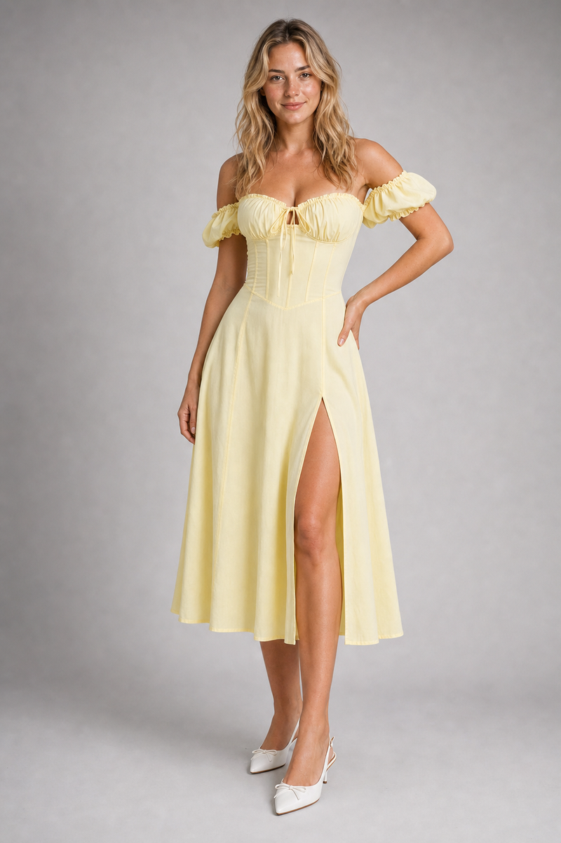 Primrose Milkmaid Corset Midi Dress | Women's Split Occasion Dress