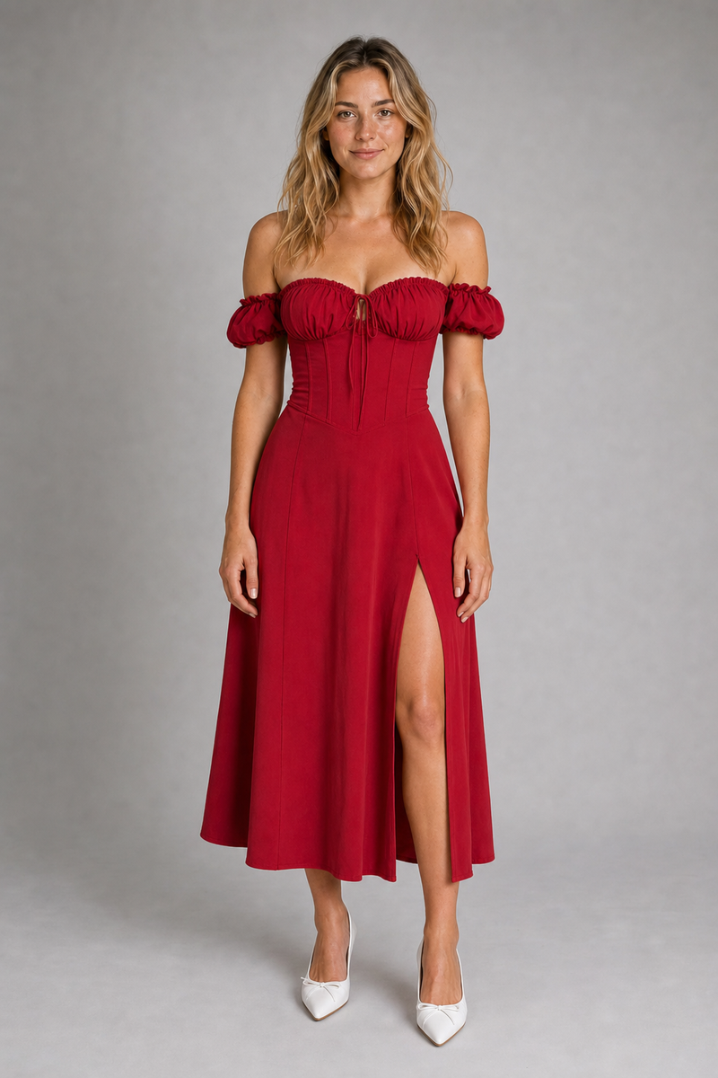 Primrose Milkmaid Corset Midi Dress | Women's Split Occasion Dress