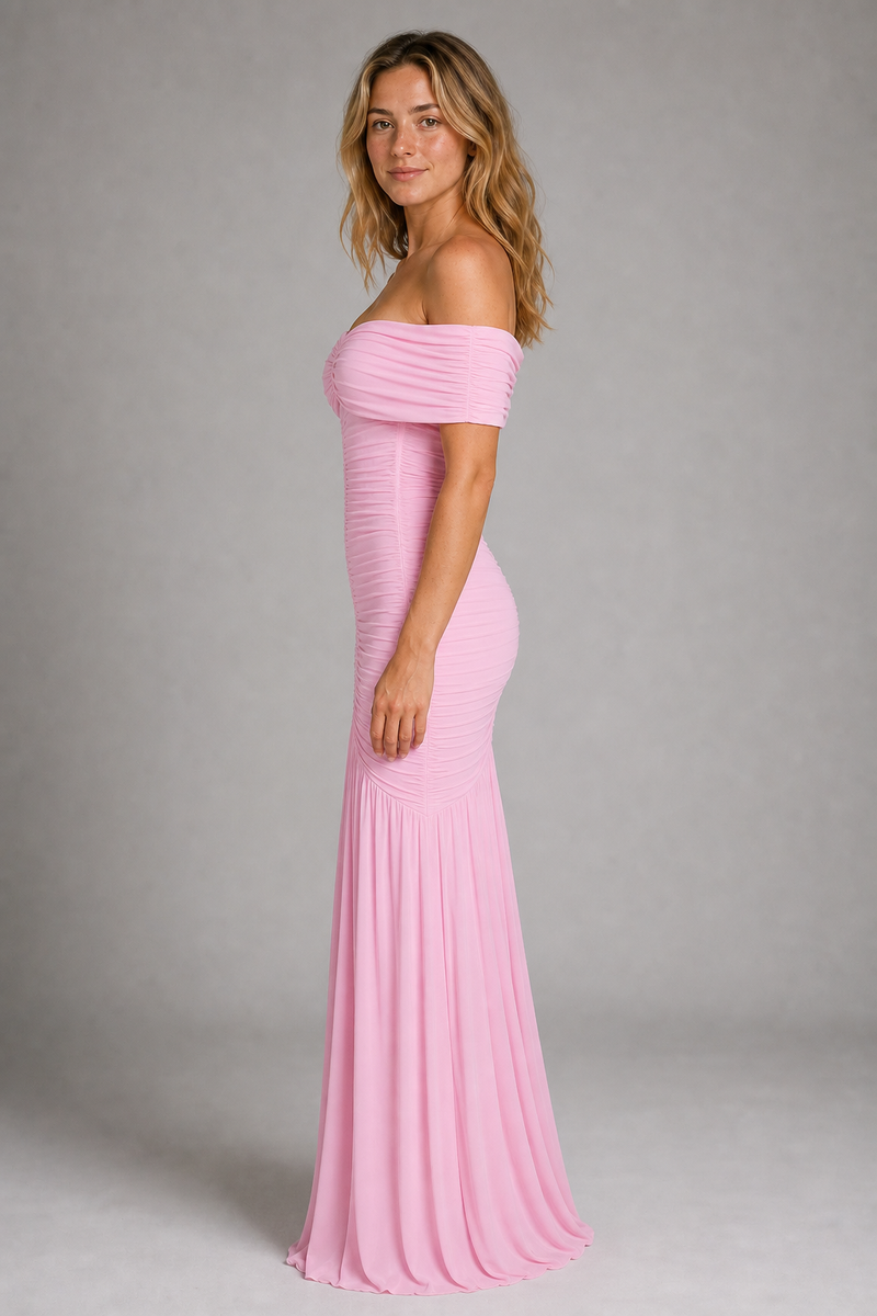 Elaine Off-Shoulder Maxi Dress | Women's Ruched Bodycon Occasion Dress