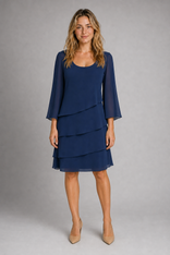 Marguerethe Layered Shift Dress | Women's Round-Neck Occasion Dress in Navy