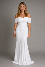 Elaine Off-Shoulder Maxi Dress | Women's Ruched Bodycon Occasion Dress in White
