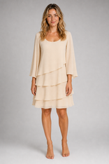 Marguerethe Layered Shift Dress | Women's Round-Neck Occasion Dress in Beige