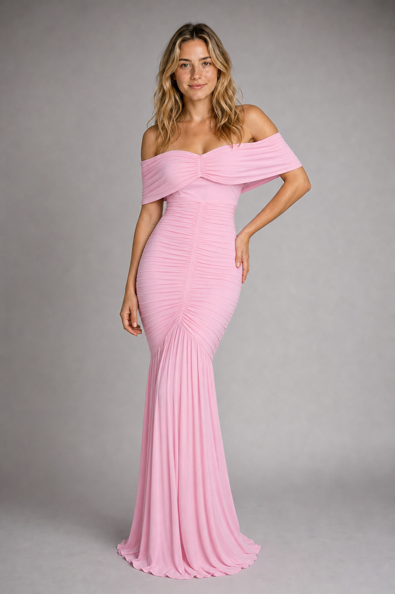Elaine Off-Shoulder Maxi Dress | Women's Ruched Bodycon Occasion Dress