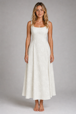 Liora Floral Jacquard Midi Dress | Women's Wedding-Guest Dress in Ivory