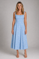 Liora Floral Jacquard Midi Dress | Women's Wedding-Guest Dress in Light Blue