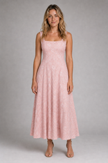 Liora Floral Jacquard Midi Dress | Women's Wedding-Guest Dress in Pink