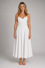 Isadora Corset Midi Dress | Women's Full-Skirt Wedding-Guest Dress in White