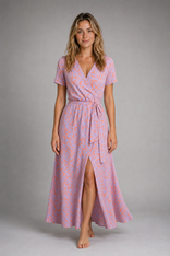 Wren Floral Wrap Midi Dress | Women's V-Neck Tie-Waist Summer Dress in Blush Pink