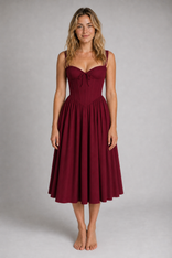 Coralind Corset Pleated Midi Dress | Women's Wedding-Guest Dress in Burgundy