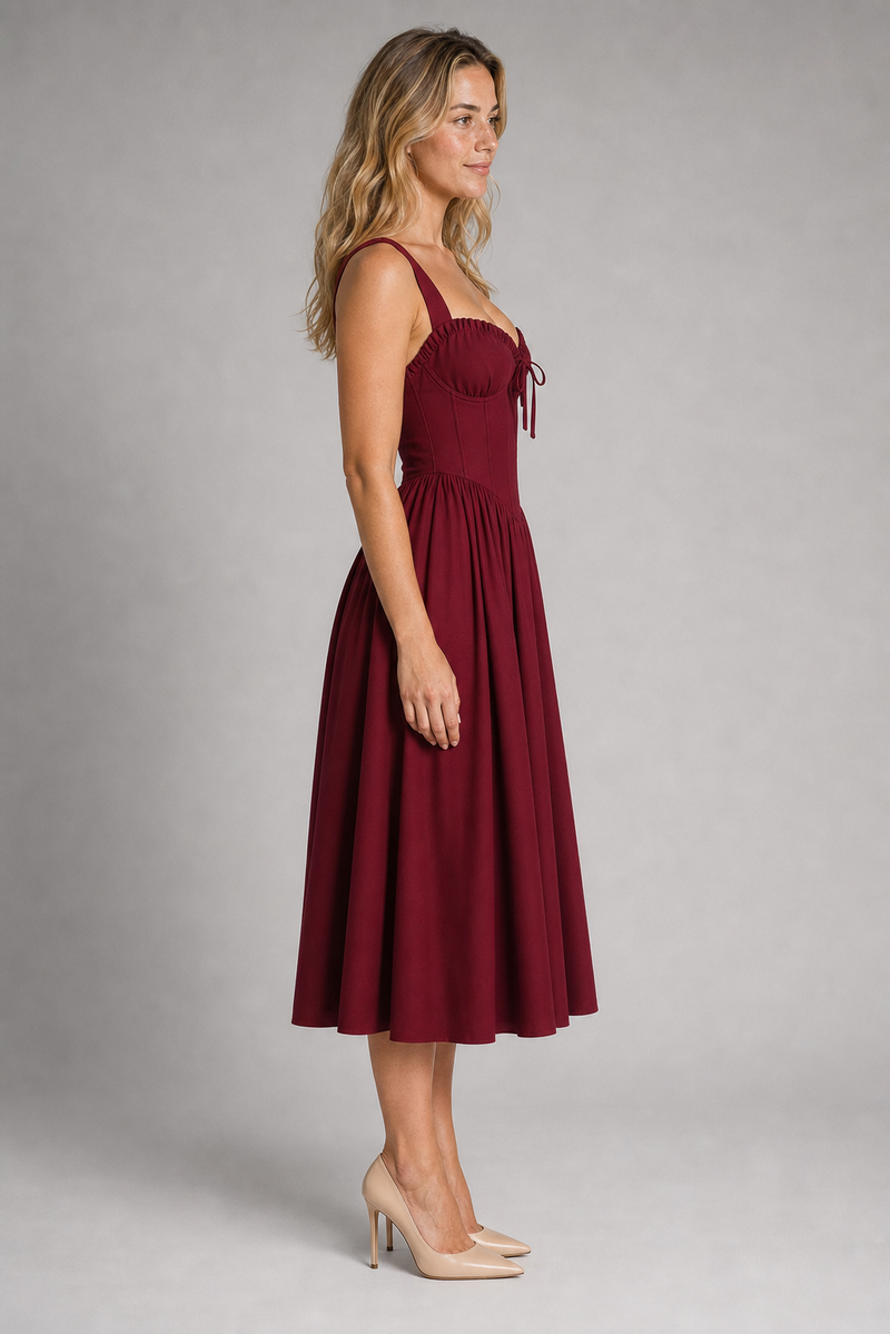 Coralind Corset Pleated Midi Dress | Women's Wedding-Guest Dress