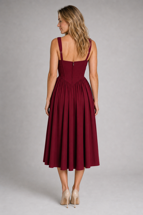 Coralind Corset Pleated Midi Dress | Women's Wedding-Guest Dress