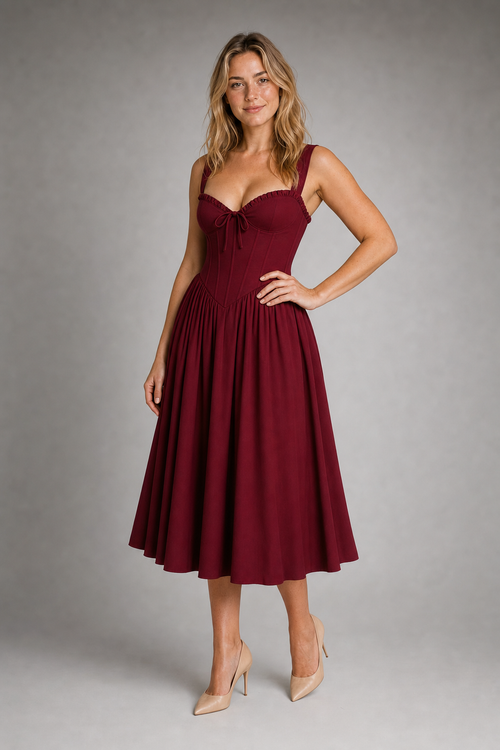Coralind Corset Pleated Midi Dress | Women's Wedding-Guest Dress