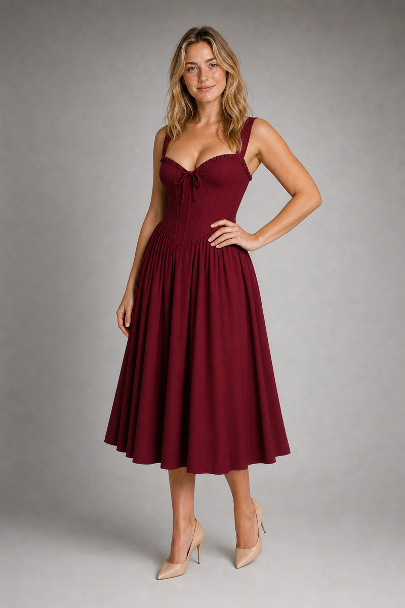 Coralind Corset Pleated Midi Dress | Women's Wedding-Guest Dress