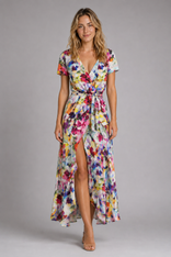 Wren Floral Wrap Midi Dress | Women's V-Neck Tie-Waist Summer Dress in Multi