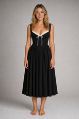 Coralind Corset Pleated Midi Dress | Women's Wedding-Guest Dress in Black