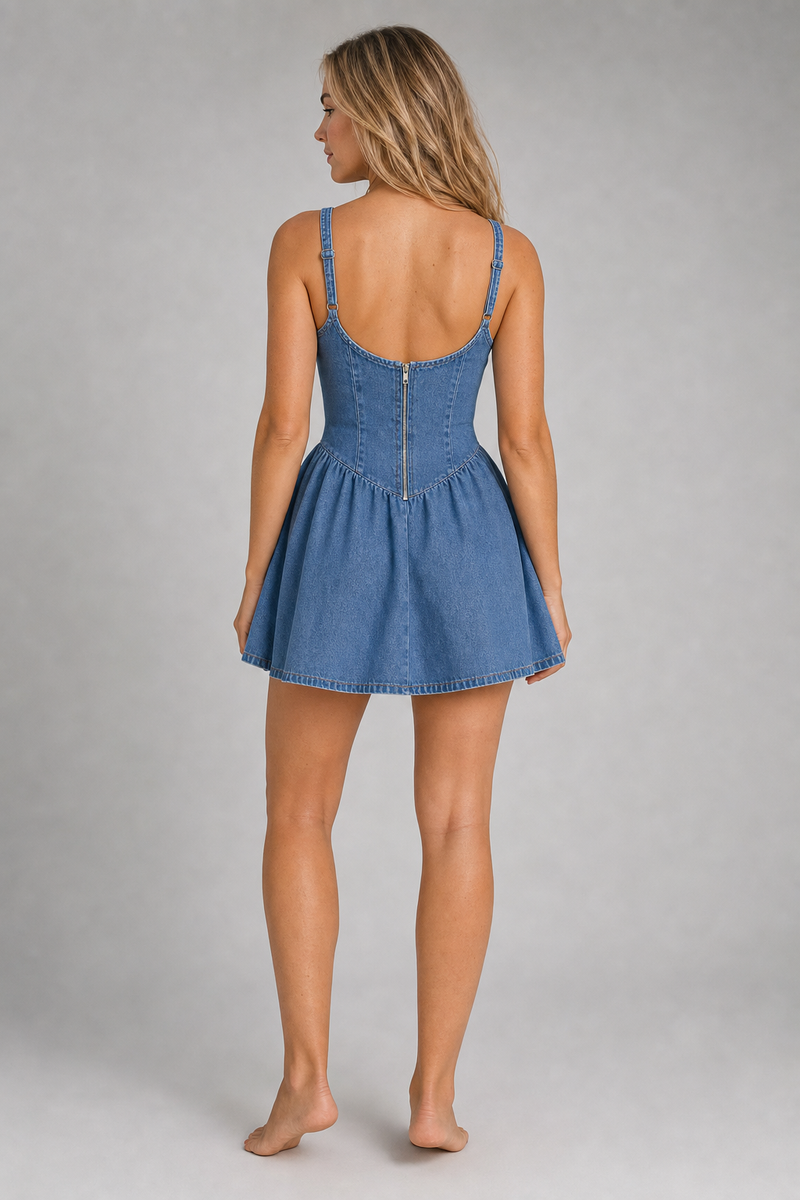 Billie Denim Mini Dress | Women's Corset Fit-and-Flare Day Dress