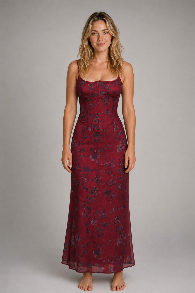 Rosabel Floral Corset Maxi Dress | Women's Lace-Up Back Gown
