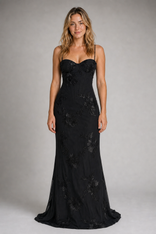 Isolène Corset Maxi Dress | Women's Sweetheart Wedding Gown in Black