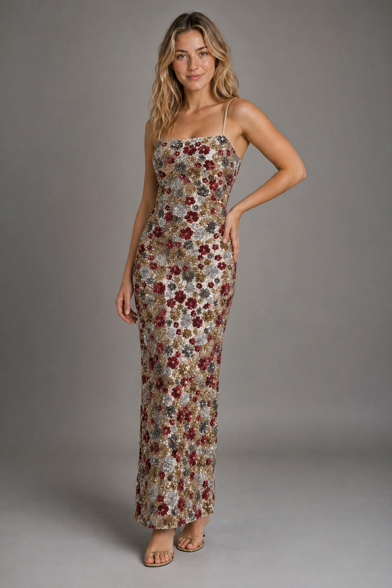 Pia Slip Midi Dress | Women's Square-Neck Evening Dress