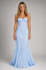 Adriana Corset Maxi Dress | Women's Sweetheart Wedding Gown in Light Blue